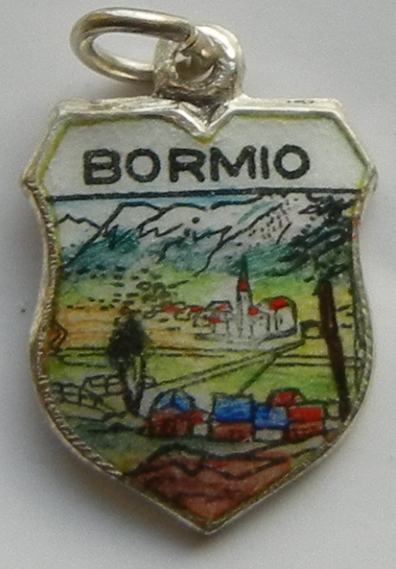 (image for) Bormio Italy - Scene Vintage Silver Enamel Travel Shield Charm